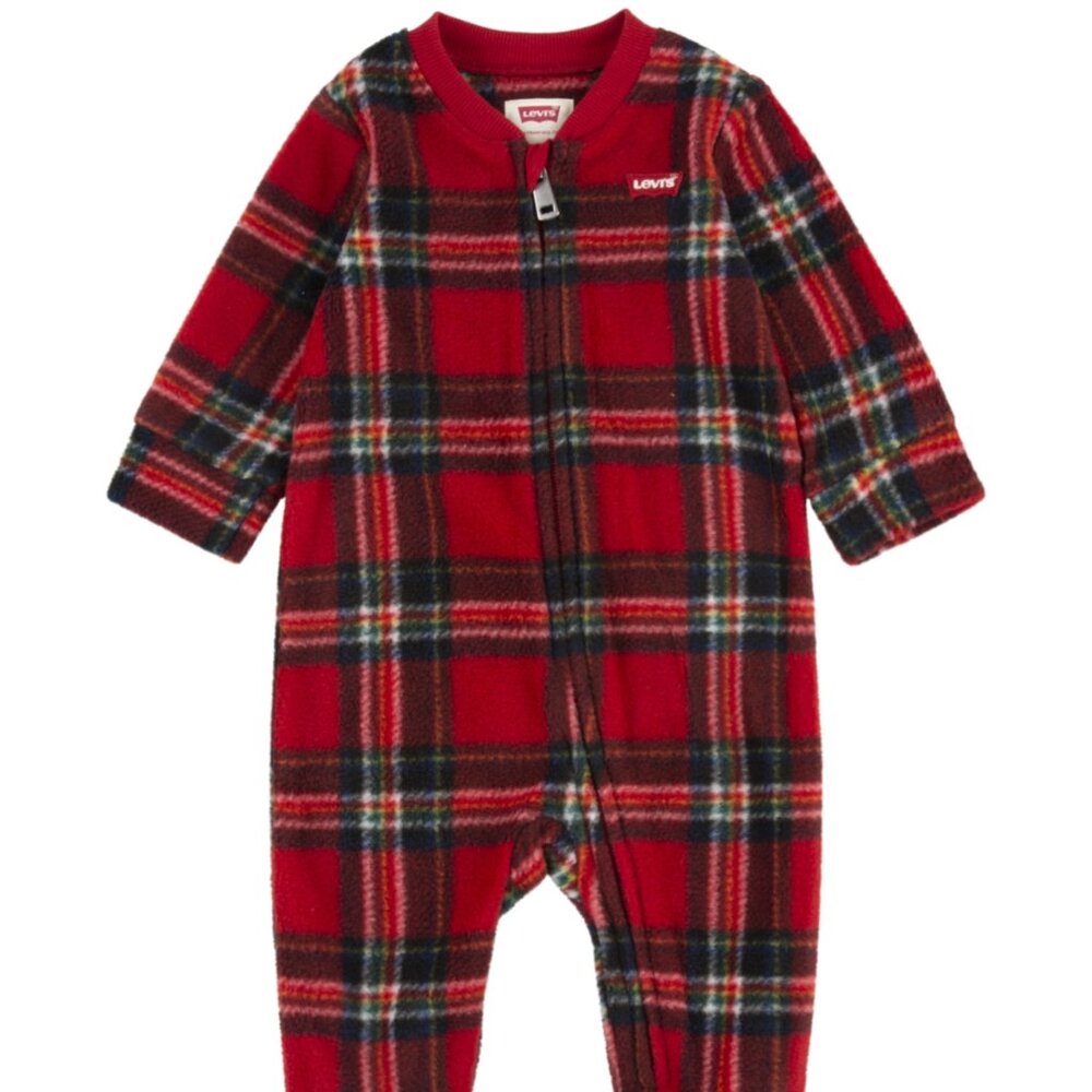 Levi's Baby Boys Plaid Footed Long Sleeve One Piece Coverall Size 6M Zip Closure